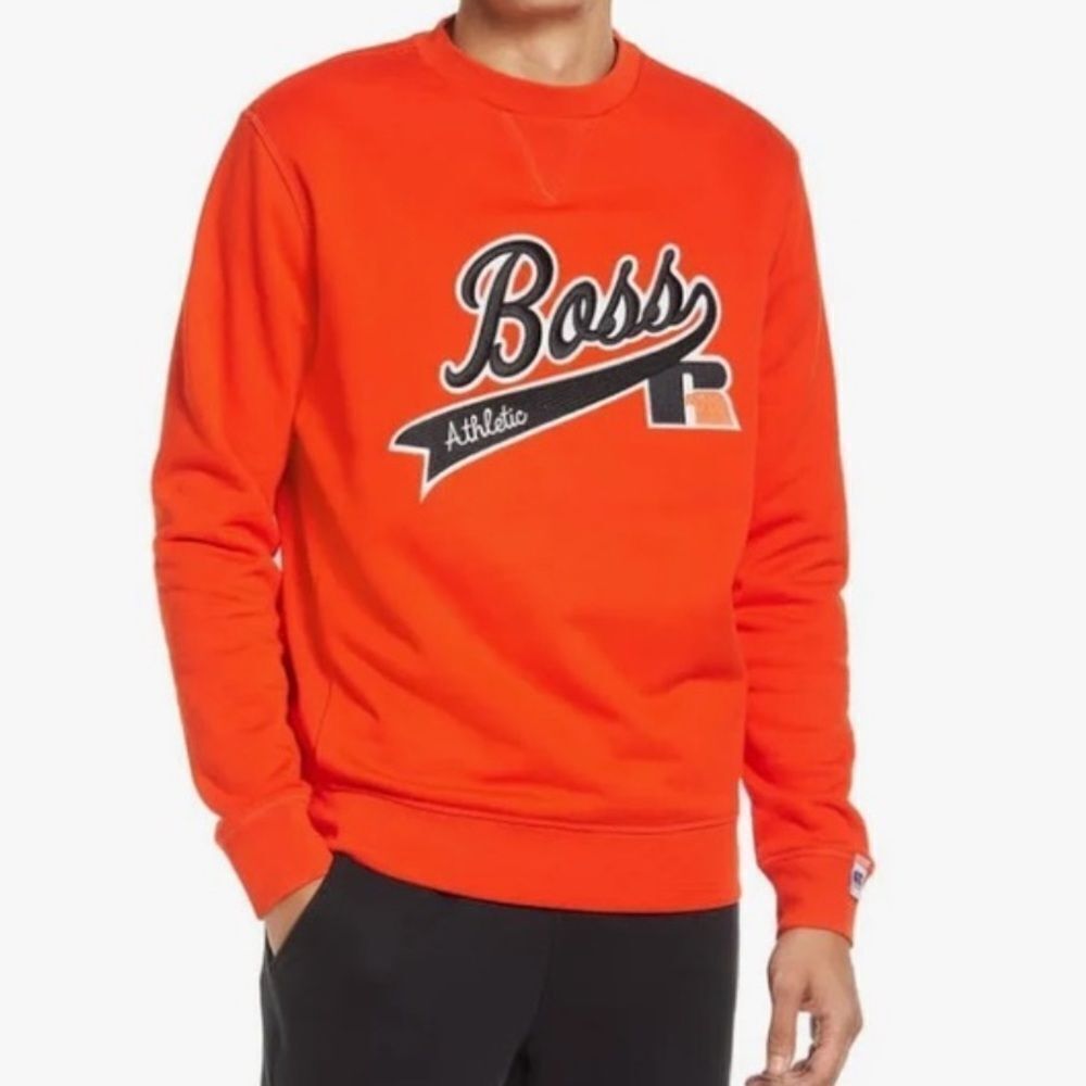 HUGO BOSS x Russell Athletic Logo Crewneck Sweatshirt Orange Size S